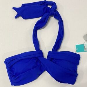 Seafolly Bikini Top US Size 8 Bandeau Halter Padded Blue Ray New With Flaw